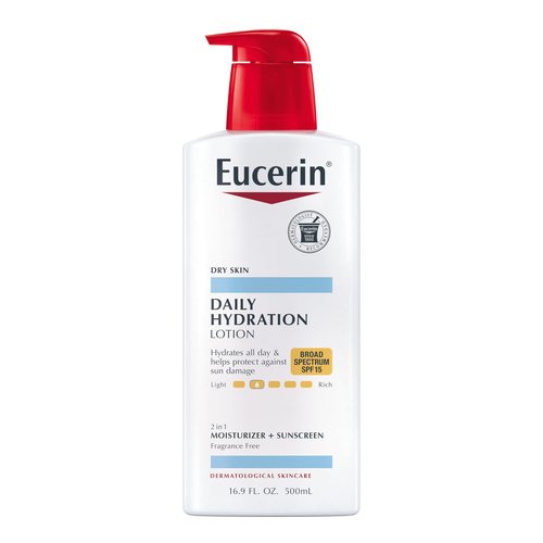Eucerin Daily Hydration Lotion with SPF 15 - Broad Spectrum Body Lotion for Dry Skin - 16.9 fl. Oz. Pump Bottle (Pack of 3)