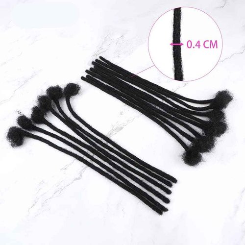 Loc Extension Human Hair 0.4cm Width 6inch 20 Strands 100% FUll Handmade Permanent Dreadlock Extension Human Hair for Women/Men/Kids Can Be Dyed Bleached Curled (Width 0.4cm Natual Black)