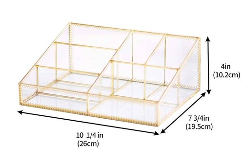 Makeup Organizer Antique Countertop Cosmetic Storage Box Glass Beauty Display, Gold Spin Large Capacity Holder for Brushes Lipsticks Skincare Toner