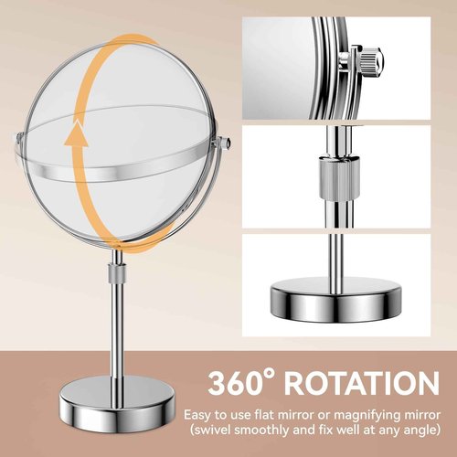 Nicesail Makeup Mirror Tabletop 8 Inch Double-Sided with 7X Magnification, Magnifying Mirror with Pedestal for Shaving Mirror, Height Adjustable for Make up Vainity Table, Chrome Finish (8 Inch, 7X)