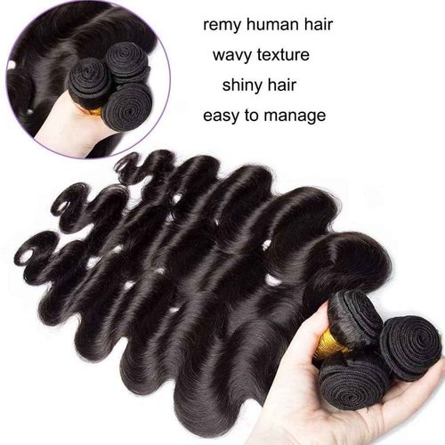 Peenoll 14 16 18 Inch Body Wave Human Hair Bundles Natural Black Bundles Human Hair 12A Unprocessed Brazilian Virgin Quick Weave Hair Extensions for Black Women