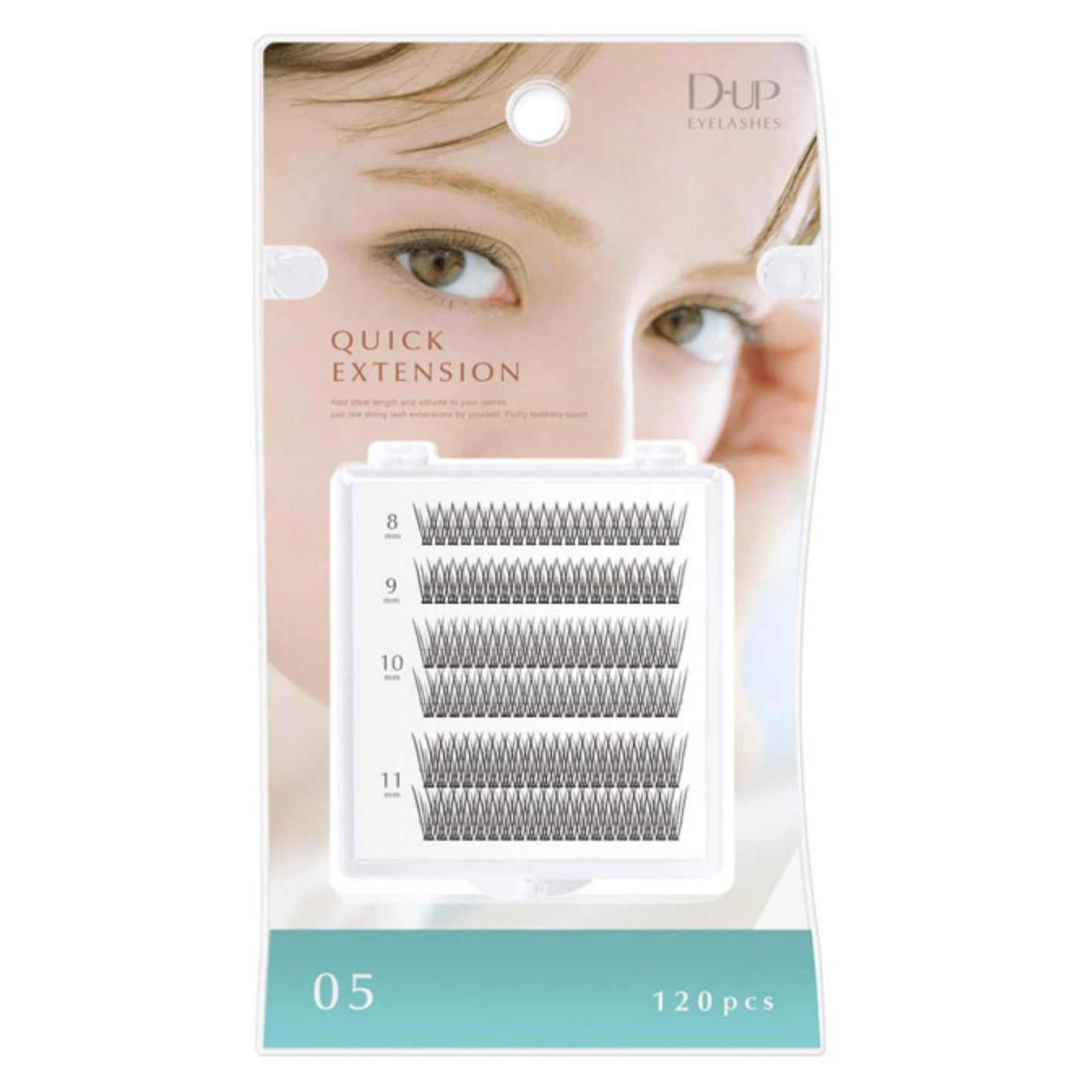 D-UP Individual Lash Extension, Quick Natural Look Volume False Eyelash Cluster, Fake Eyelashes All- Day Long Lasting Wear 120pc, 8mm/9mm/10mm/11mm, Japanese V Type Length, 05