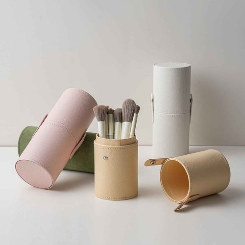 RSRSLEII Portable Makeup Brush Holder, Waterproof PU Leather Travel Makeup Brush Case Bag Cup, Brush Storage Dustproof Bag (01Light Pink)