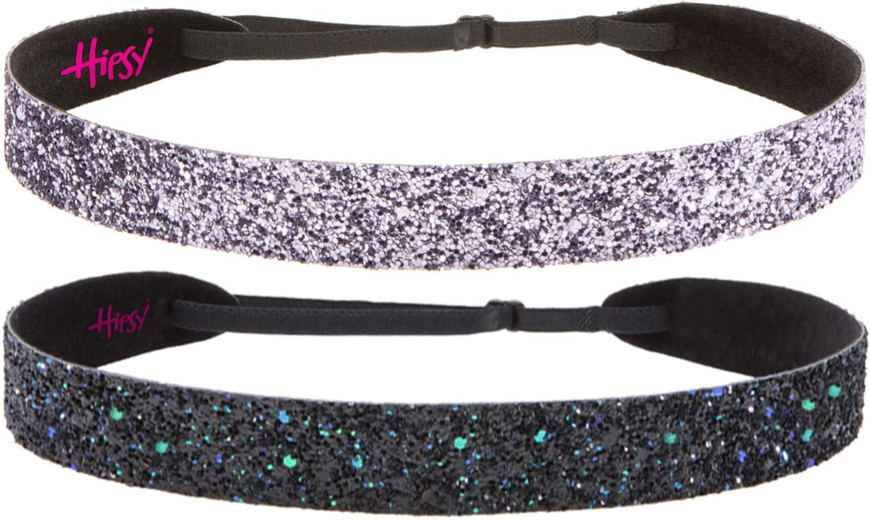 Hipsy Adjustable No Slip Wide Bling Glitter Headband 2-packs for Women Girls & Teens (Peacock & Gunmetal)