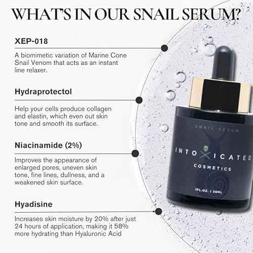Intoxicated Cosmetics Snail Serum - Luxurious Anti-Aging Skin Care with XEP-018 and Hyaluronic Acid for Extreme Lifting, Hydration and Regeneration