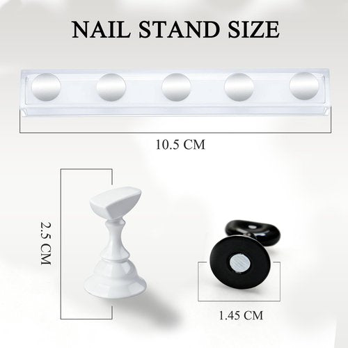 Nail Stand for Press On Display Practice for Acrylic Nails, Magnetic Fake Nail Tips Holder for Nails Painting Tools and Designs with Reusable Adhesive Putty for Home DIY Art Salon Supplies (White)