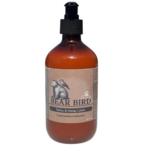 Bear Bird 100% Grass-Fed Tallow & Raw Honey Lotion with Olive Oil, (UNSCENTED)