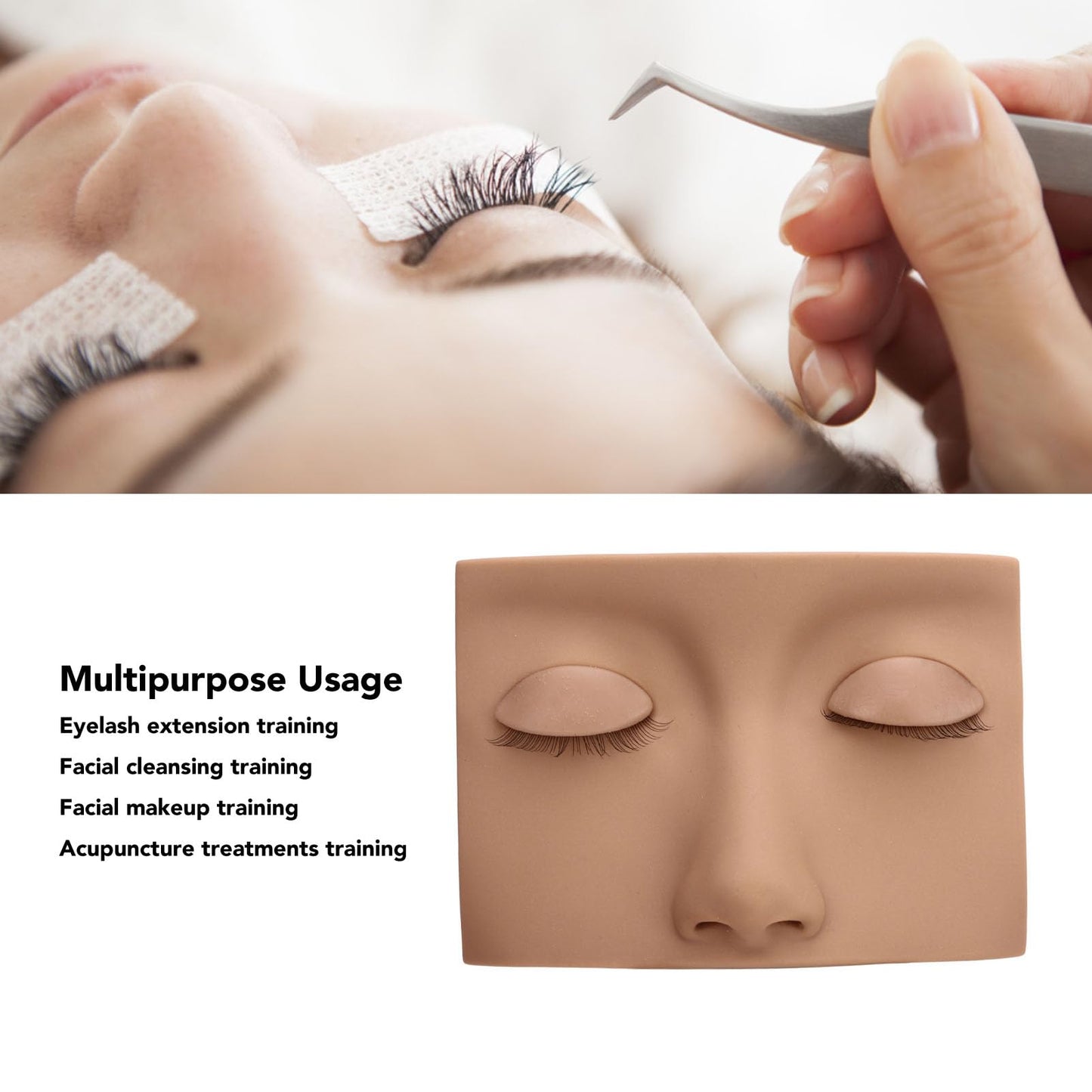 Lash Mannequin Head, Removable Silicone Replacement Eyelash Mannequin Head, Lash Extension Training Practice Head Eye Lash Extension for Lash Practice Makeup Eyelash Extensions (Light Brown)