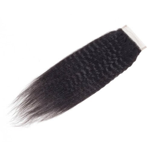 LINYINGYH Human Hair Kinky Straight Yaki Closure 14 Inch Brazilian Virgin Hair Remy 4x4 Lace Closure Free Part 150% Density Light Brown Lace Baby Hair Natural Color