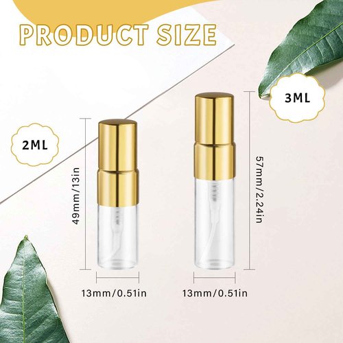 BOSMIOW 30Pcs 2ml Empty Clear Glass Mist Spray Bottle with Golden Aluminized Nozzle,Refillable Mini Perfume Atomizer,Travel Sample Liquid Bottle,Makeup Container for Perfume,Air Fresheners,