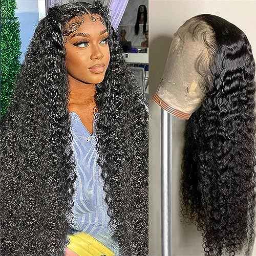 26 Inch Deep Wave 13x6 HD Transparent Lace Front Wigs Deep Curly Lace Frontal Glueless Wigs Human Hair Pre Plucked with Baby Hair Natural Hairline Wet and Wavy Wigs180% Density
