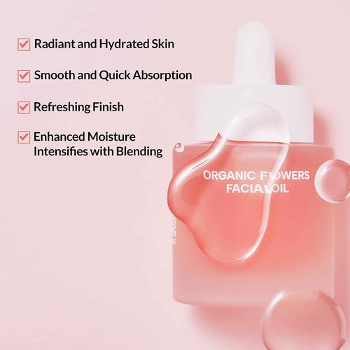 Whamisa Organic Flowers Facial Oil Deep Rich, Hydrating Watery Formula with Fermented Ingredients & Postbiotics, Nourishing, Glowing Hydration (32ml)