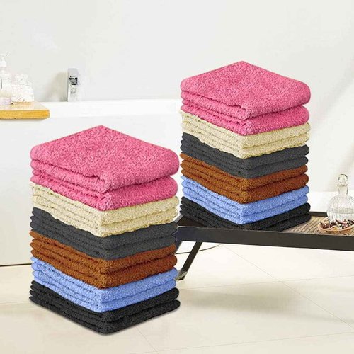 QUBA LINEN 100% Cotton Washcloth Set 24 Packs – Soft, Absorbent Face Towels for Bathroom & Gym Use – Reusable, Durable & Machine Washable Wash Cloths - Multi-Color, 12x12 Inches
