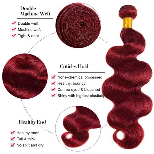 Red Human Hair Bundles Dark Burgundy Body Wave Bundles 99j Human Hair Bundle 18 inch Burgundy Bundle