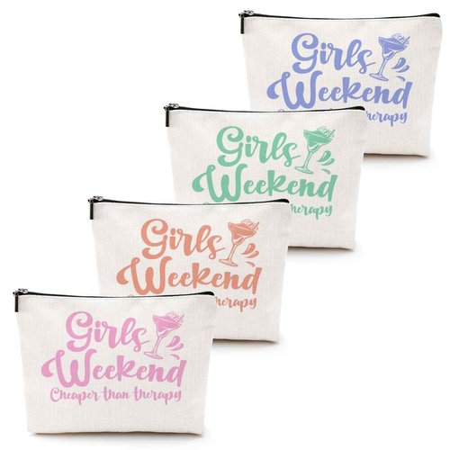 4 Pcs Christmas Girls Weekend Gifts for Women Girls Trip Makeup Bag Girl Trip Gifts Favors Cosmetic Bag Toiletry Bag Zipper Pouch Weekender Bags for Women Girl Friendship Bachelorette Party Birthday