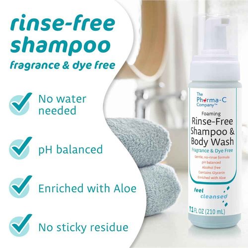 The Pharma-C Company - Foaming Rinse Free Shampoo & Body Wash [6 pack] - Fragrance & Dye Free - Hospital Tested Gentle No-Rinse Formula Leaves Hair & Body Fresh & Clean