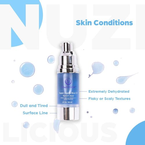Nuzilicious Professional Grade Super Charge Blue Oil – Intense Hydration & Radiance with Essential Oils & Lipid-Rich Plant Oils, Vegan & Cruelty-Free, 1 oz