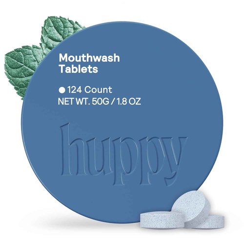 HUPPY Mouthwash Tablets with Nano Hydroxyapatite - Refreshes Breath and Remineralizes Teeth - Hydroxyapatite Tabs Perfect for Travel - Nanohydroxyapatite Mouthwash, 124ct, Cool Mint Flavor