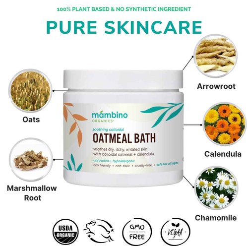 Mambino Organics Soothing Bath Set, Organic Oatmeal Bath Soak, Soothe Me Shampoo & Body Wash, and Calming Oil, Gentle for Sensitive Skin, Vegan, Baby Bath Essentials, 3-Pack, 5.5 oz Each