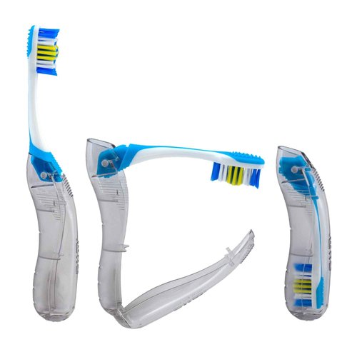 GUM Folding Travel Toothbrush - Compact Head + Tongue Cleaner - Soft Bristled Travel Toothbrushes for Adults 1ct (Pack of 6)