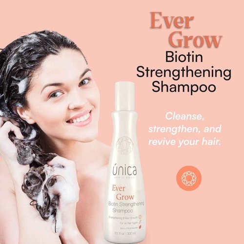 U ÚNICA WORK OF BEAUTY UNICA Ever Grow Biotin Strengthening Shampoo – Fortifying Formula with Keratin, Biotin & Botanical Extracts – Sulfate-Free Growth & Thickening Cleanser – 10.1 fl oz