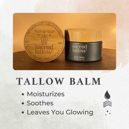 Moisturizing Tallow Body Balm, Unscented, 100% Grass Fed Grass Finished Organic Face Cream, Moisturizer, 1.7 oz, Lotion, Skin Care, and Lip Balm
