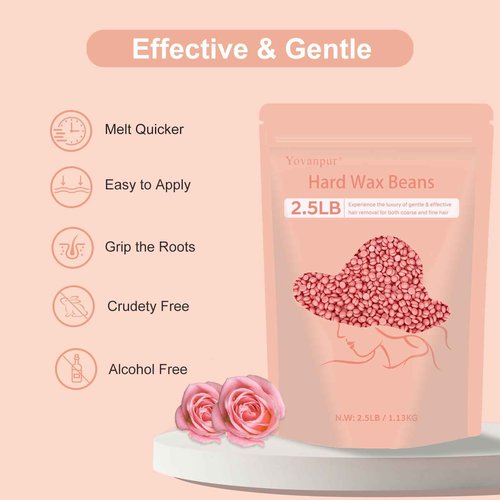 Hard Wax Beads, 2.5 lb Wax Beans for Hair Removal, Ideal for Sensitive skin, Brazilian, Bikini, Face, Eyebrows, Underarms and Full Body Waxing Bulk (Pink)