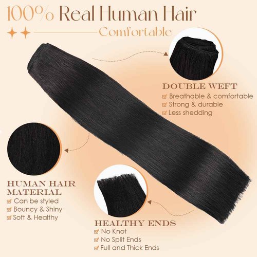 Clip in Hair Extensions Real Human Hair 18 Inch 110g Invisible Seamless Human Hair Clip in Extensions for Women 7pcs Per Set with Double Weft 1B Natural Color