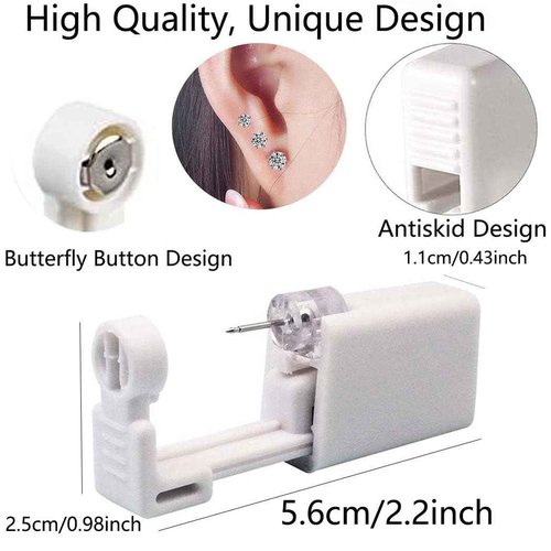 prgislew Ear Piercing Gun Kit - 45pc Disposable Kit with 6pc Self Piercing Gun, 6pc Built-in Earrings & Clean Tools for Cartilage, Tragus & Helix