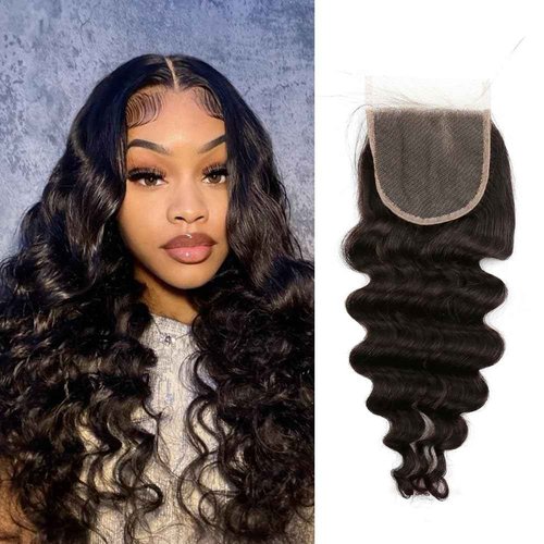 Sent Hair Remy Human Hair 4x4 Loose Deep Wave Lace Closure Human Virgin Hair Piece Free Part with Baby Hair Natural Color 18"