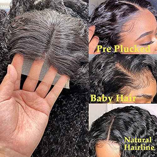 Deep Wave Lace Front Wigs Human Hair for Women 4X4 Hd Lace Closure Brazilian Virgin Wig Wet and Wavy Wear and Go Glueless Wigs Pre Plucked Bleached Knots Natural Black 28 Inch