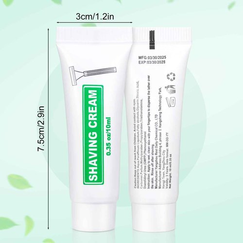 Travel Size Shaving Cream Bulk Pack of 100,Individually Wrapped 10ml/0.35fl oz Mini Disposable Shaving Cream in Bulk 1.2x2.9inch Travel Size Toiletries Amenities for Guests,Homeless,Charity
