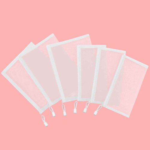 Sinzip 12 Pieces Zipper Nylon Mesh Pouch, Mesh Cosmetic Bags Makeup Bags Pencil Case, Multipurpose Travel Bags for Cosmetic School Office Supplies and Travel Accessories (White, A5)