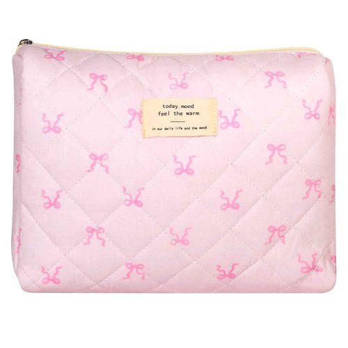 Large Quilted Makeup Bag, Floral Cotton Cosmetic Bag, Coquette Aesthetic Travel Toiletry Bags for Women Girls