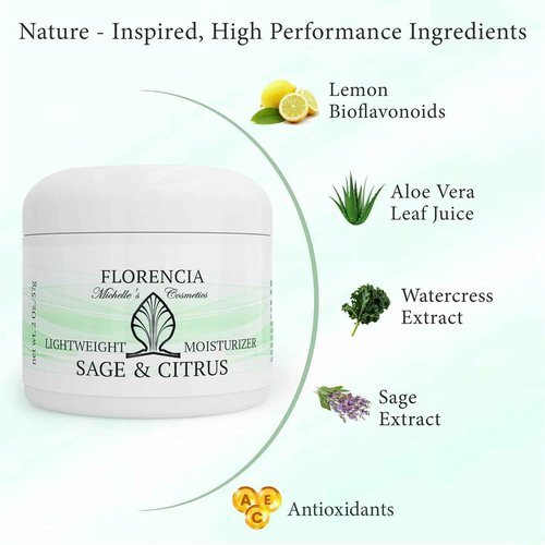Florencia Sage & Citrus Lightweight Moisturizer - Fast-Absorbing, Hydrating, Nutrient Enhanced Face Cream for Sensitive, Oily, Combination Skin.