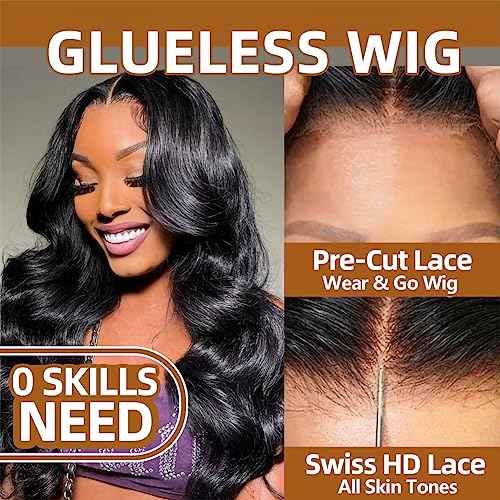 Put on Glueless Wigs Human Hair Pre Plucked Pre Cut 6x4 DH Lace Easy Put on Wig Body Wave no Glue Lace Wigs Human Hair for Beginners