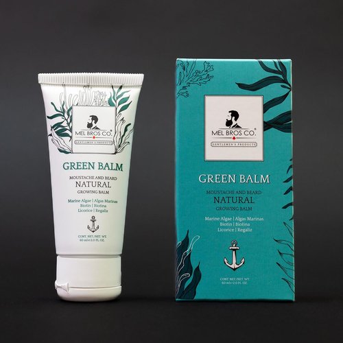 GREEN BALM Moutache and Beard Natural Growing Balm | Microalgae, Biotin, Keratin, Herbal Extracts 2oz / 60ml