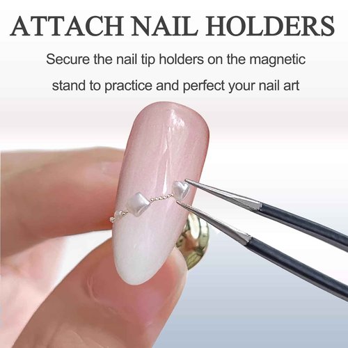 Nail Stand for Press On Display Practice for Acrylic Nails, Magnetic Fake Nail Tips Holder for Nails Painting Tools and Designs with Reusable Adhesive Putty for Home DIY Art Salon Supplies (White)