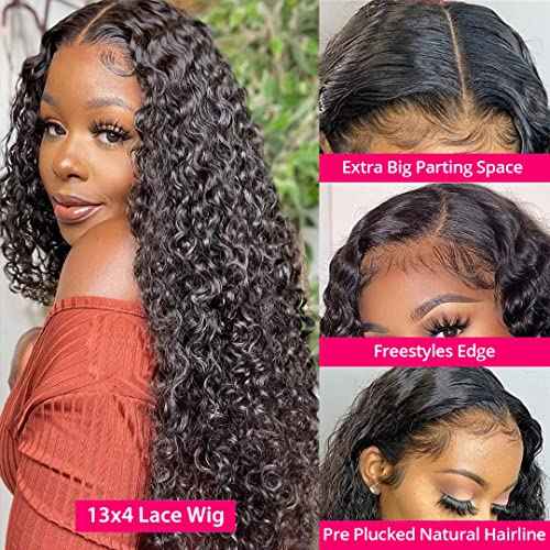 30 Inch Lace Front Wig Human Hair for Black Women 180% Density HD Transparent 13x4 Deep Wave Lace Front Wigs Human Hair Pre Plucked Wet and Wavy Brazilian Curly Glueless Lace Frontal Wigs (30Inch£©