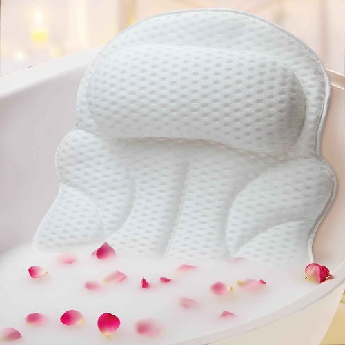 Bath Pillows for Tub – 4D Air Mesh Bathtub Pillow with Head, Neck & Shoulder Support, Larger Size Non-Slip Tub Pillow for Bathtub & Jacuzzi, Bath Tub Pillow with Wash Bag, Gift for Women & Men