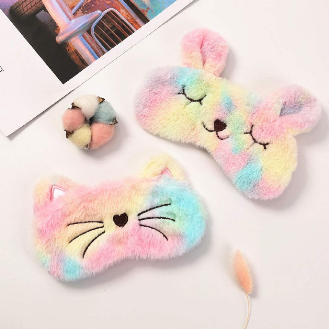 Fxaelian Cute Cartoon Novelty Rainbow Multicolored Cat Eye Mask for Sleeping Sleep Mask Sleping Mask Blindfold Eye Cover for Women Kids Adult Girls Boys