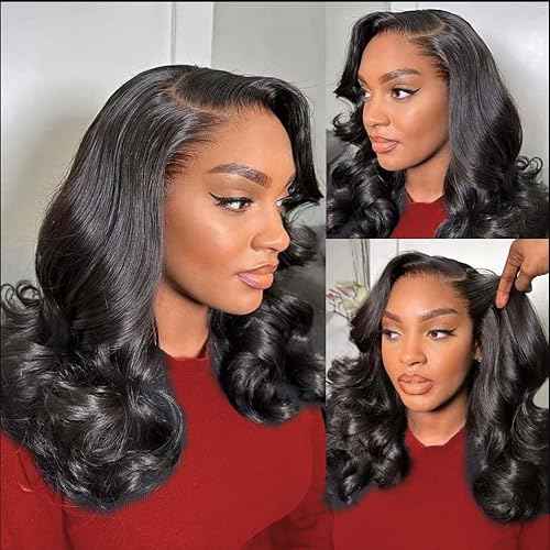 Bob Wig Human Hair 12 Inch 13x4 Lace Front Wigs Human Hair Pre Plucked 200% Density Short Body Wave Bob Wig Natural Color Glueless Bob Wigs for Black Women 12 Inch