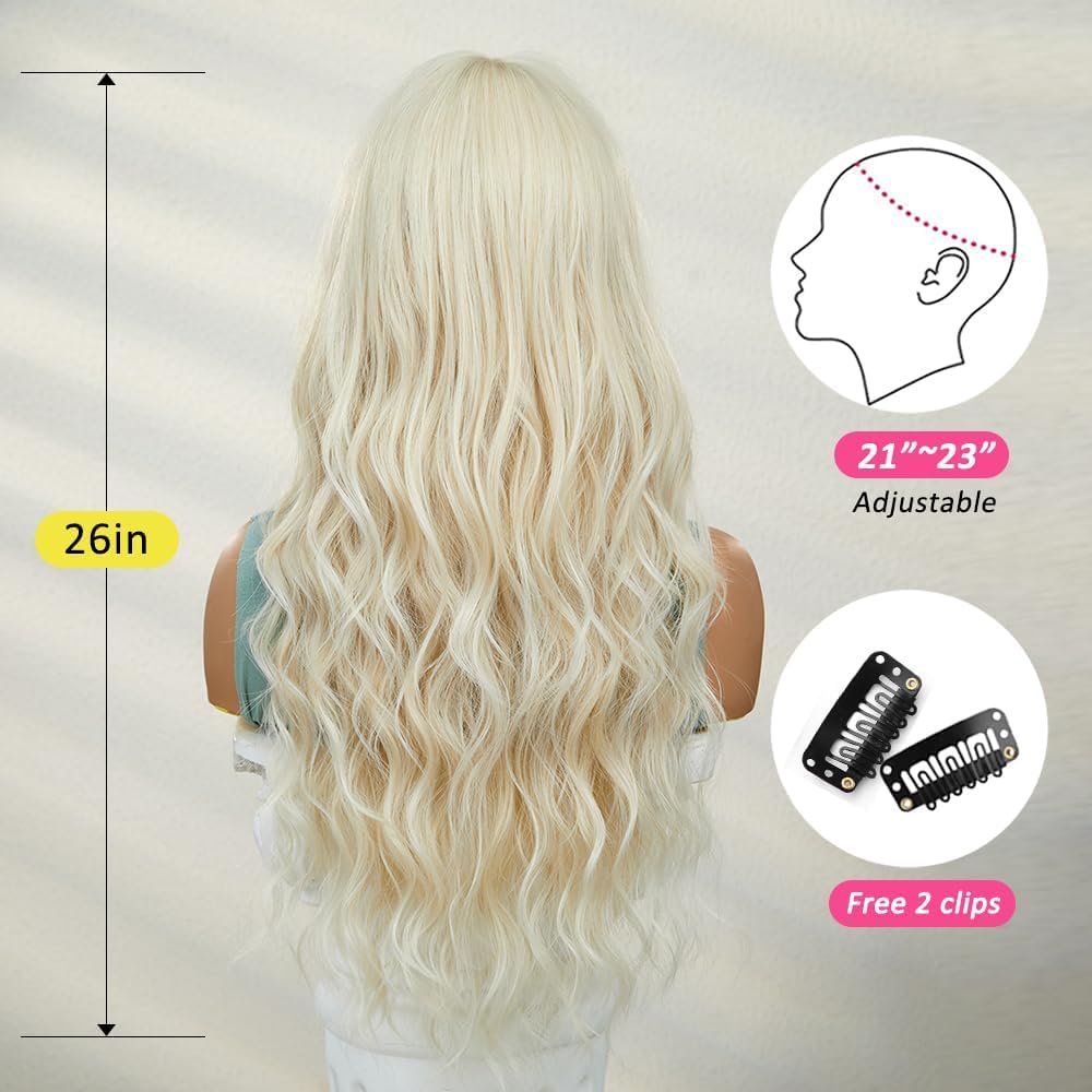 OUFEI Blonde Wigs for Women Long Curly Wig With Bangs Wavy wig Natural Synthetic Hair for Daily Party Cosplay Wear