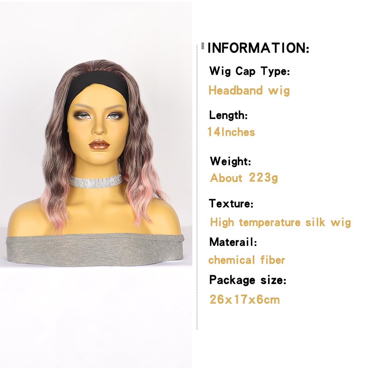 Gusif Short Wavy Bob Headband Wig Ombre Pink Headband Wigs for Black Women Natural Hairline Bob Wig Glueless Shoulder Length Synthetic Wig (Ombre Pink)