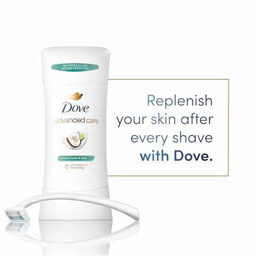 Dove Advanced Care Antiperspirant Deodorant Stick Coconut Water & Lime scent 4 Ct for helping skin barrier repair after shaving 72H odor control & all-day sweat protection for soft underarms 2.6 oz