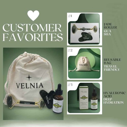 VELNIA Facial Skincare Kit – Jade Roller + Gua Sha + Retinol Serum with Hyaluronic Acid & Vitamin E – Anti-Aging & Face Massage Set for Women and Men