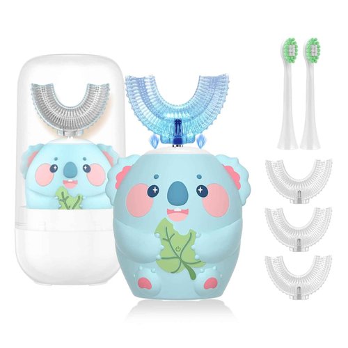 Geacker Kids Electric Toothbrush, U Shaped Toothbrush Kids Sonic Automatic Brush with 5 Brush Heads 6 Cleaning Modes IPX7 Waterproof Rechargeable Smart Timer for Children(Ages 2-7, Koala Cyan)