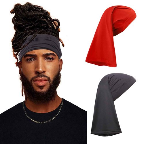 Leeven 2 Pieces Shower Cap for Women Dreadlock Cap Wide Elastic Black, Red