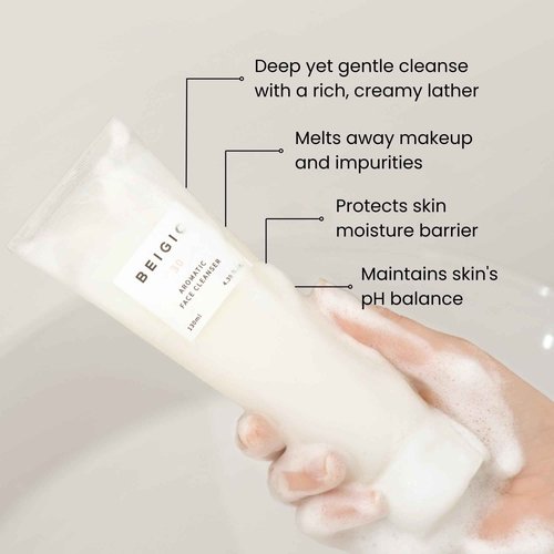 BEIGIC Aromatic Face Cleanser - Gentle Foaming Vegan Face Wash with Hyaluronic Acid & Micellar Water for sensitive skin (4.39 fl oz)