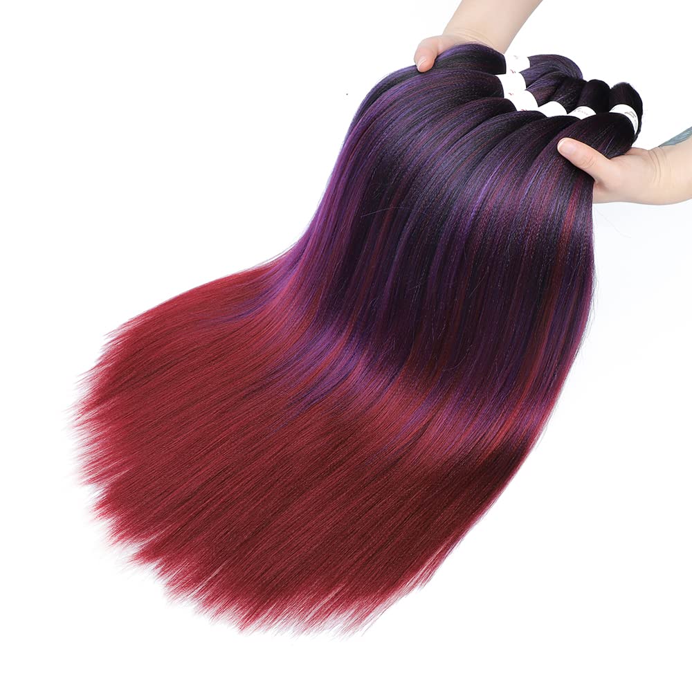 Pre Stretched Braiding Hair 26 Inch Ombre Purple Red 8 Packs Long Extensions for Twist Braids Itch Free Hot Water Setting Yaki Straight Synthetic Women